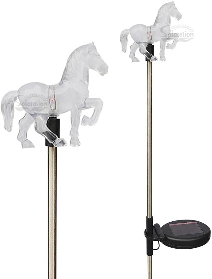 Set of 2 Clear Acrylic Horse Solar Yard Stick Color Change Lights