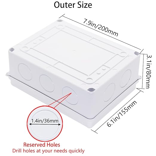 Junction Box, Zulkit Project Box with Reserved Holes IP65 Waterproof Dustproof Electrical Box ABS Plastic Project Enclosure White 7.9 x 6.1 x 3.1 Inch