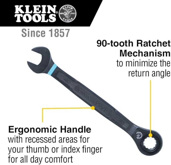 Klein Tools 69408MG Ratcheting Combination Wrench Set, Metric, 8-Piece, 8 to 19 mm, Steel Alloy, Foam Pouch, 90-Tooth