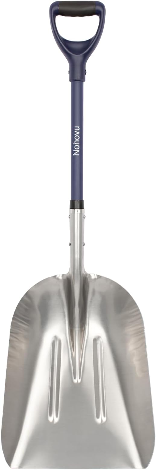Aluminum Snow Shovel - Large Capacity Driveway Snow Removal Tool, Fiberglass D-Handle, 45 Inch Blade