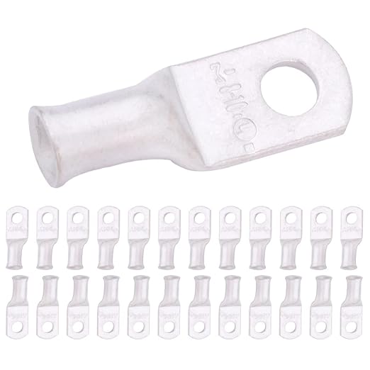SELTERM 25pcs 8 AWG #10 Stud Marine Grade Tinned Copper Battery Cable Lugs, 8 Gauge Ring Terminals, UL Wire Lugs Electrical Battery Cable Ends, Tinned Copper Lugs Battery Terminal Connectors