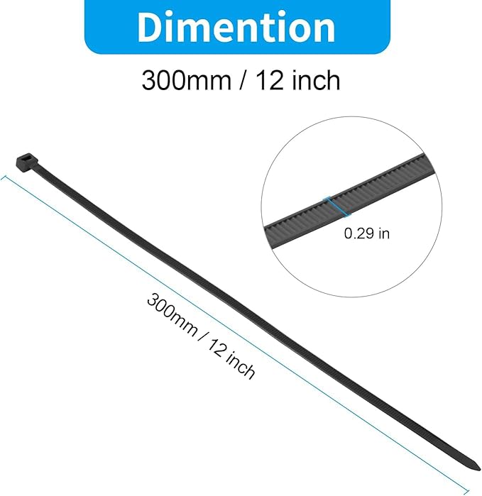 XINGO 12 Inch Black Zip Ties Heavy Duty 100 Pack, 120 LBS Tensile Strength, Premium Nylon Cable Wire Ties, Self-locking Plastic Ties for Indoor and Outdoor Use