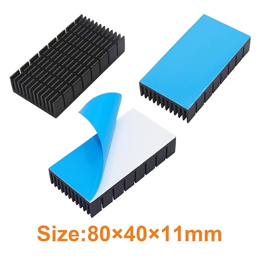 2PCS Aluminum Heat Sink with Thermal Conductive Adhesive Tape, 80×40×11mm Heatsink Cooler for Cooling VRM GPU Stepper Driver 3D Printer Stepper Motor