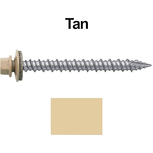 Metal ROOFING SCREWS: (250) 10 x 2" Tan Hex Head Sheet Metal Roof Screw. Self starting metal to wood siding screws. EPDM washer. Colored head