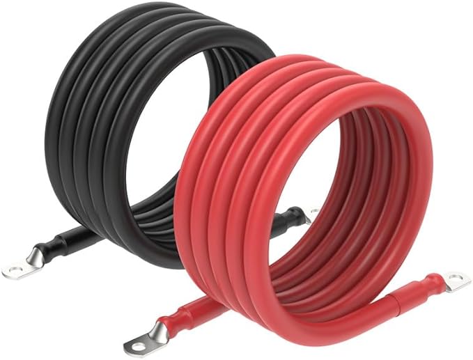 RICH SOLAR 6 Gauge 6AWG One Pair 5 Feet Red + 5 Feet Black Inverter Battery Cable 5/16-Inch Lugs for Solar RV Marine Motorcycle Car (5FT 6AWG)