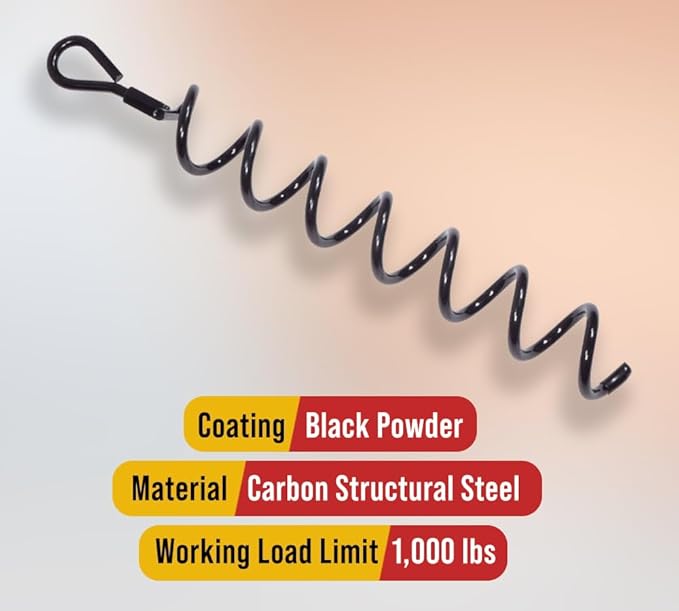 Mytee Products 20 Pack 18 inches Spiral Shed Anchor Kit w/Removable Eye Bolt - Steel Black Earth Auger Tent Stakes Heavy Duty Ground Screw Anchor for Securing Tents, Canopies, Tarps, Swing Sets