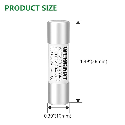 Wengart Solar Fuses WGPV-30,DC1000V 20Amp,10x38mm,I133kA,Fast Photovoltaic Fuses for Solar Photovoltaic Applications,10Pack