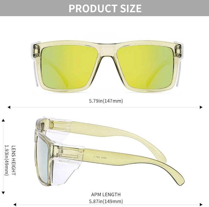 ANSI Z87 Safety Sunglasses UV400 Polarized Removable Side Shields Durable Protective Eyewear Construction
