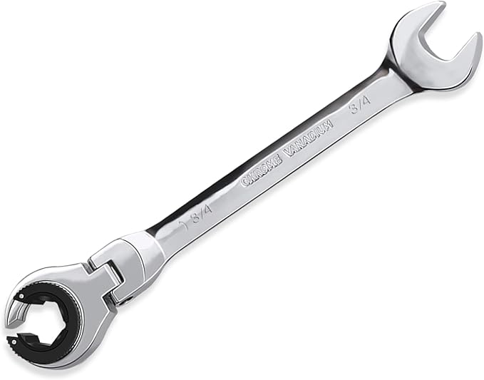 LOSCHEN】1PCS 3/4 Open Flex-Head Ratcheting Wrench, SAE Ratcheting Spanner with 72 Teeth, Chrome Vanadium Steel Tubing Ratchet Spanner