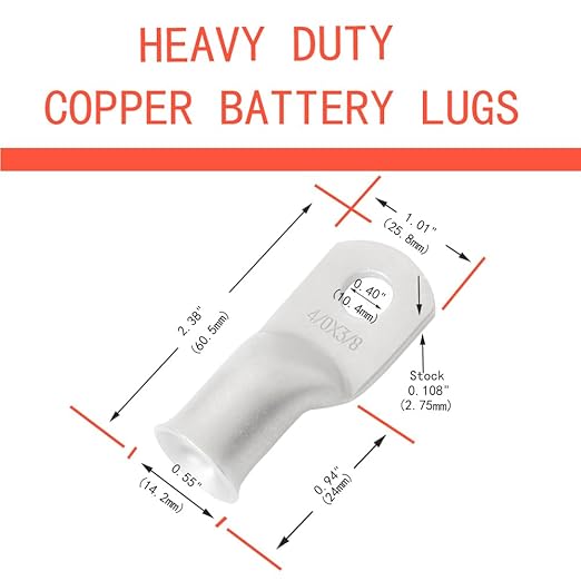 25Pcs 4/0 AWG 3/8"(M10) Stud Tinned Copper Ring Terminals Battery Cable Ends Wire Lugs 4/0 Gauge Battery Cable Lugs Heavy Duty Cable Lugs Bare Copper Eyelets Tubular Ring Terminal Connectors