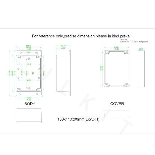 Junction Box, Zulkit Project Box Waterproof Dustproof IP65 ABS Universal Electrical Boxes Enclosure with Fixed Ear Black 6.30 x 4.33 x 3.54 inch (160 x 110 x 90 mm)(Pack of 1)
