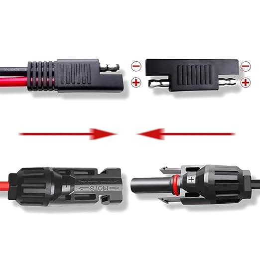 1ft 10AWG Solar Panel Connector Cable, SAE to MC-4 Male Female Adapter PV Extension Cable with SAE Polarity Reverse Adapter for RV Caravan Solar Panel Battery Charger