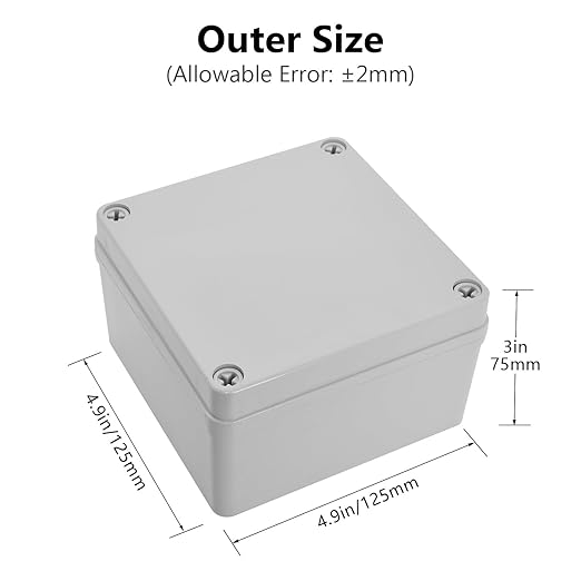LeMotech Junction Box IP67 Waterproof Dustproof ABS Plastic Project Box for Electrical Outdoor Enclosure Gray 4.9 x 4.9 x 3 inch (125 x 125 x 75 mm),2 Pack