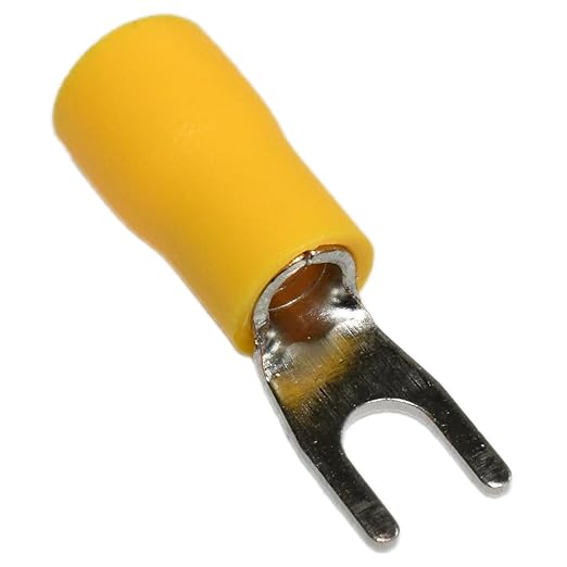 PAPUGA 25PCS 12-10 AWG (4-6 mm2) #6 / M3.5 Insulated Fork Spade Crimp Connector, 600V 48A, CE RoHS Automotive Electrical Crimp Terminal, Control Panels