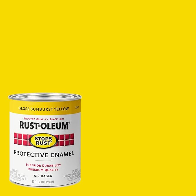 Rust-Oleum 7747502 Stops Rust Brush On Paint, Quart, Gloss Sunburst Yellow, (Pack of 1)