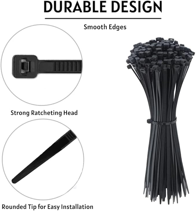 Kable Kontrol Made in USA Cable Zip Ties, 100 Pcs 14 Inch Black, 50 Lbs Tensile Strength, Self-locking UV Resistant Plastic Nylon Wire Ties, for Indoor or Outdoor Use