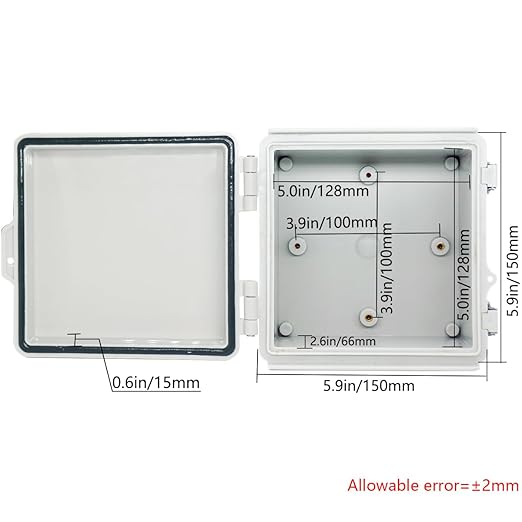 Zulkit Junction Box ABS Plastic Dustproof Waterproof IP67 Electrical Boxes Hinged Shell Outdoor Universal Project Enclosure Grey Clear Cover, Stainless Steel Buckles (5.9"x5.9"x3.5" GC k)