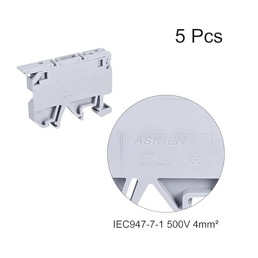 MECCANIXITY DIN Rail Mount Fuse Holder Terminal Blocks Grey ASK1/EN LD 220V Pack of 5
