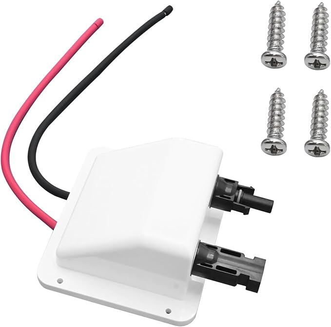 VIKKSAER White Solar Cable Entry Gland Box, 1FT 10AWG Soft Solar Extension Cable and Connector, UV Resistance Dual Cable Entry Gland Housing on RVs, Caravans, Boats, Campers (1FT, White)