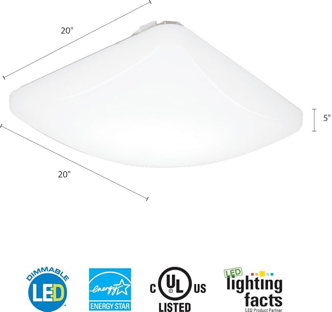 Lithonia Lighting 20 Inch Flush Mount LED Ceiling Light, Square Flush Mount Ceiling Light, Dimmable, 120 Volts, 44 Watts, Damp Listed, 4000 Lumens, White (FMLSDL 20 35840 M4)