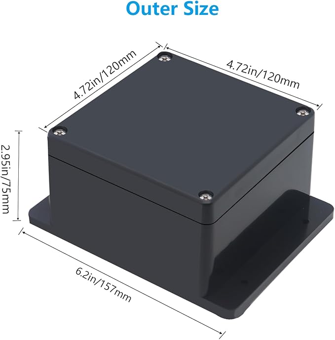 Project Box ABS Black Electrical Boxes IP67 Outdoor Waterproof Box Electronic Junction Box Power Enclosure with Cable Glands for DIY Project 4.7 x 4.7 x 3 inch (120x120x75mm)