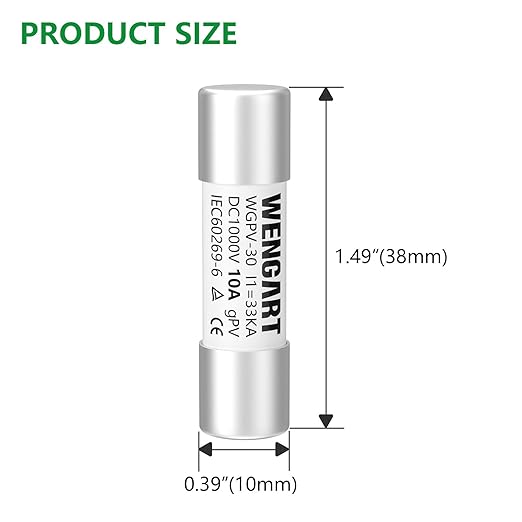 Wengart Solar Fuses WGPV-30,DC1000V 10Amp,10x38mm,I133kA,Fast Photovoltaic Fuses for Solar Photovoltaic Applications,10pcs