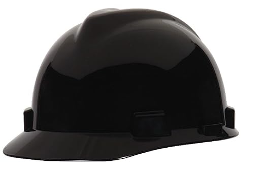 MSA 495851 V-Gard Cap Style Safety Hard Hat With Fas-Trac III Ratchet Suspension | Polyethylene Shell, Superior Impact Protection, Self Adjusting Crown Straps - Small Size in Black