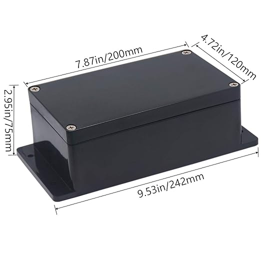 Junction Box IP65 Waterproof ABS Plastic Electrical Project Case Power Junction Boxes, Project Box with Fixed Ear Black 7.87 x4.72 x2.95 inch (200x120x75 mm)
