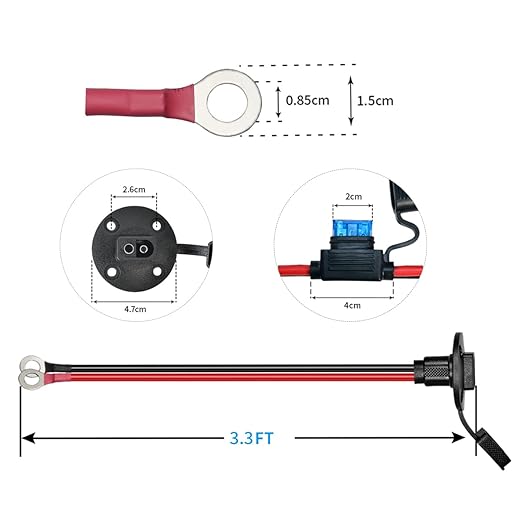 3.3FT 10AWG SAE Power Socket Sidewall Port to O Ring Connecters Extension Cord Cable with 10A 15A 20A 25A 30A Fuse Compatible with Solar Generator Battery Charger,for Solar Accessories