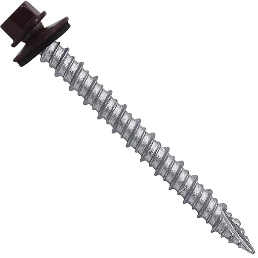 Metal ROOFING SCREWS: (250) 10 x 2" Burgundy Hex Head Sheet Metal Roof Screw. Self starting metal to wood siding screws. EPDM washer. Colored head