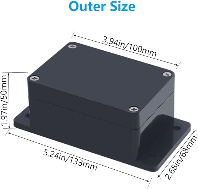 Project Box ABS Black Electrical Boxes IP67 Outdoor Waterproof Junction Box Electronic with Mounting Ears Includes Cable Glands for DIY Project 3.9 x 2.7 x 2 inch (100x68x50mm)