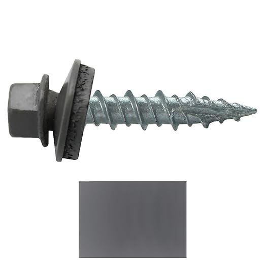 Metal Roofing Screws: (250) 10 x 1 Charcoal Hex Head Sheet Metal Roof Screw. Self Starting Metal to Wood siding Screws. EPDM Washer. Colored Head