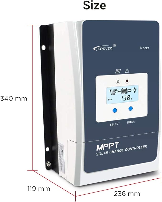 EPEVER 60A MPPT Solar Charge Controller 12V/24V/36V/48VDC Auto System Voltage Max.PV 150V Solar Panel Regulator with Backlight LCD Display(Tracer 6415 an)