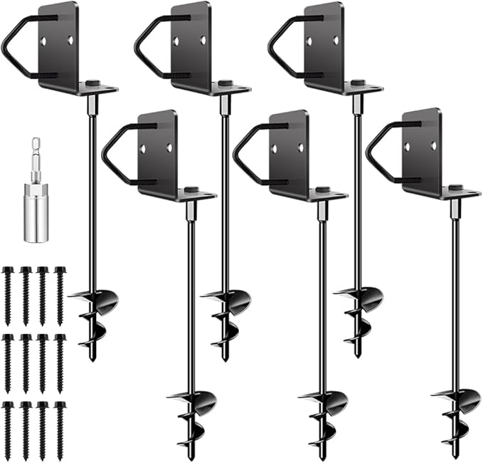 Ground Anchors Shed Anchors 14" Set of 6 Trampoline Stakes Screw in Heavy Duty Mobile Home - Storage Shed Anchor Kit - Playset Swing Anchors - Stakes for Fence,Carport,Garden (Black, 6 x 14in)