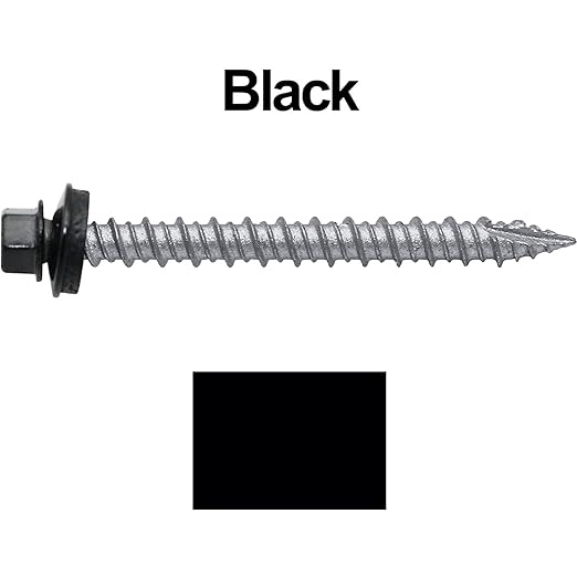 Metal ROOFING SCREWS: (250) 10 x 2" Black Hex Head Sheet Metal Roof Screw. Self starting metal to wood siding screws. EPDM washer. Colored head
