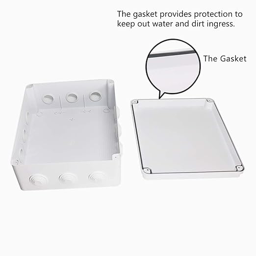 Zulkit Junction Box ABS Plastic Dustproof Waterproof IP65 Universal Electrical Boxes Project Enclosure White 11.8 x 9.8 x 4.7 inch (300mmx250mmx120mm)
