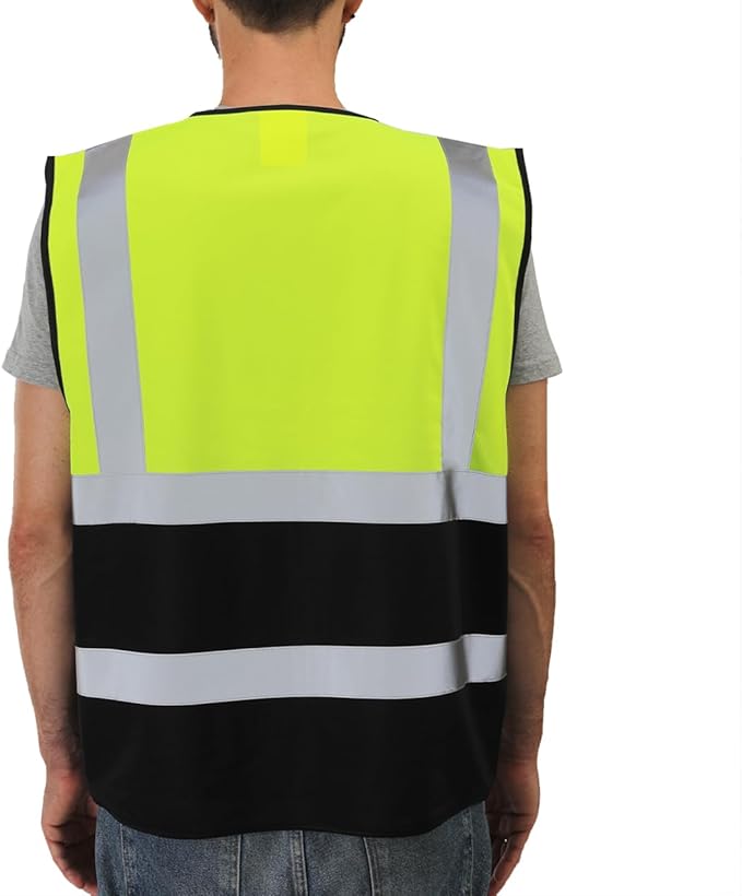 Dib Safety Reflective Vest ANSI Class 2, High Visibility Vest with Pockets and Zipper, Construction Work, Hi Vis