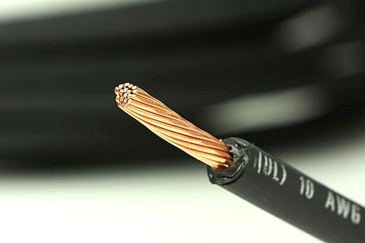 TEMCo 10 AWG Solar PV Wire, 20 ft Black, Bare Copper, Made in USA