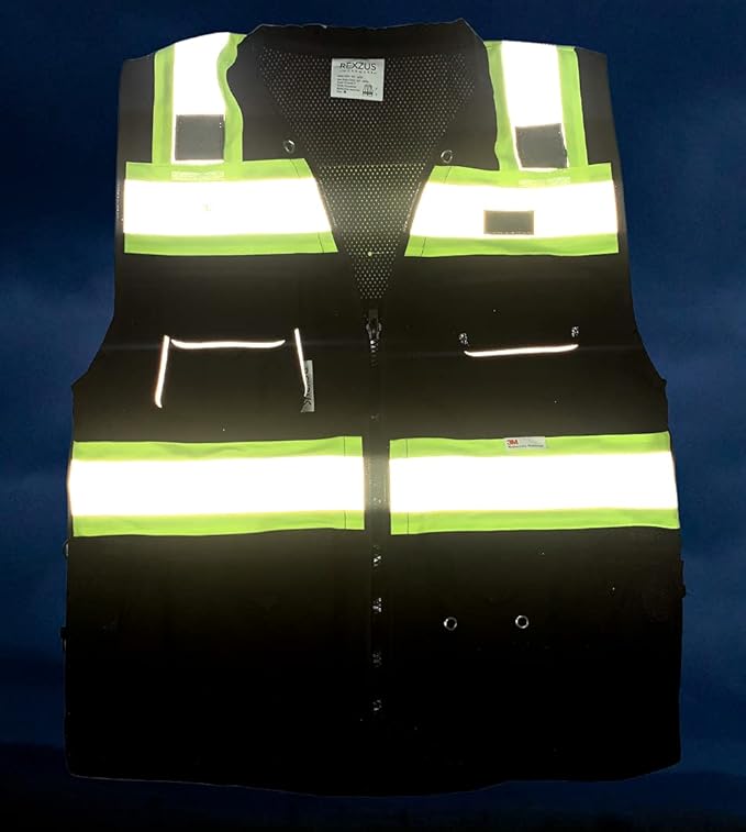 Vero1992 Safety Vest Black For Men's Class 2 Heavy Duty Utility Pockets Premium Black Series (X-Large)