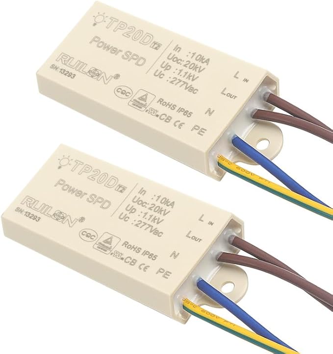 2Pcs Surge Protective Device, Power Surge Protector for Surge Protection, Low Voltage Surge Arrester for Indoor and Outdoor Lighting(110-277 VAC)