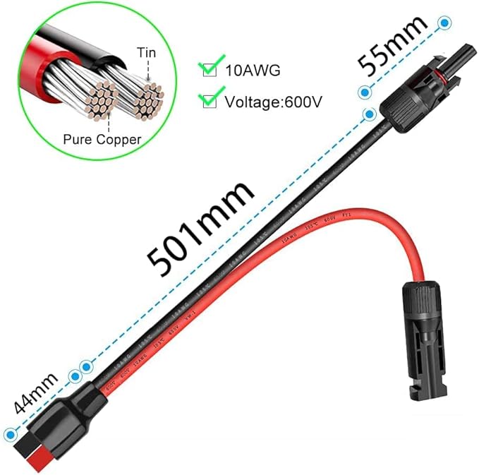 10AWG Solar Panel Cable Connector Kit,Anderson Connector,Anderson Adapter Power Pole Port,Male and Female Solar Extension Cable Connector Kits for Portable Solar Generator Power Station(2Ft)