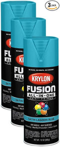 Krylon K02741007 Fusion All-In-One Spray Paint for Indoor/Outdoor Use, Satin Lagoon Blue, 12 Ounce (Pack of 3)
