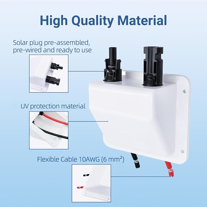 Solar Cable Entry Gland, IP68 UV Resistance Dual Cable Entry Housing for Solar Project on Rv, Boat,Camper,Van (with 1ft 10awg Cable)