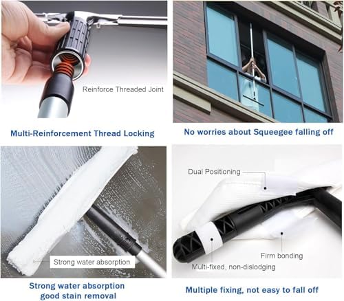 Professional Aluminum Window Cleaner Kit with 13-50 Ft Telescoping Pole - Ideal for High Windows, Solar Panels & Smooth Surfaces - Ultimate Outdoor Cleaning Tool