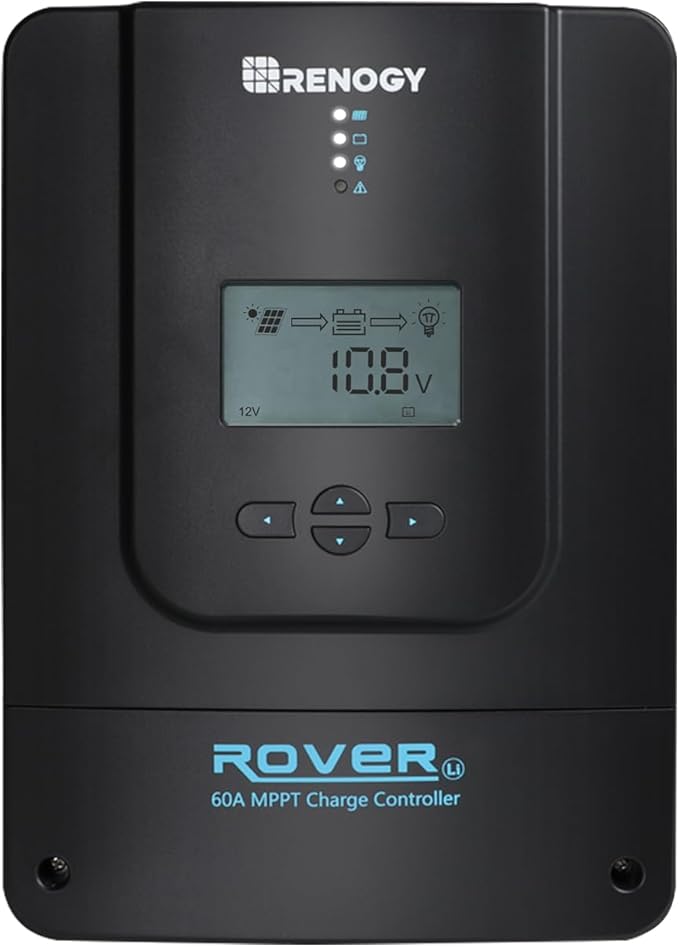 Rover 12V/24V/36V/48V 60A Charge Controller with MPPT- DC Input Solar Controller for RV/Marine, Auto Parameter Adjustable LCD Display Solar Panel Regulator fit for Gel Sealed Flooded Lithium Battery