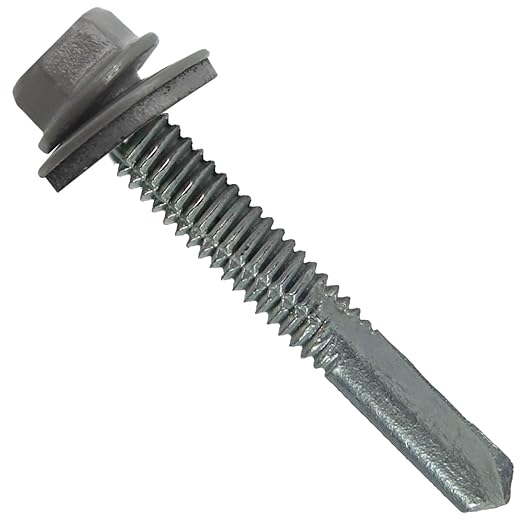 12 x 1-1/2" Charcoal Type 5 Drill Point Roofing Screws - Hex Washer Head - Self-Starting/Tapping - EPDM Washer 6 X 250 Bags - 1,500 Screws