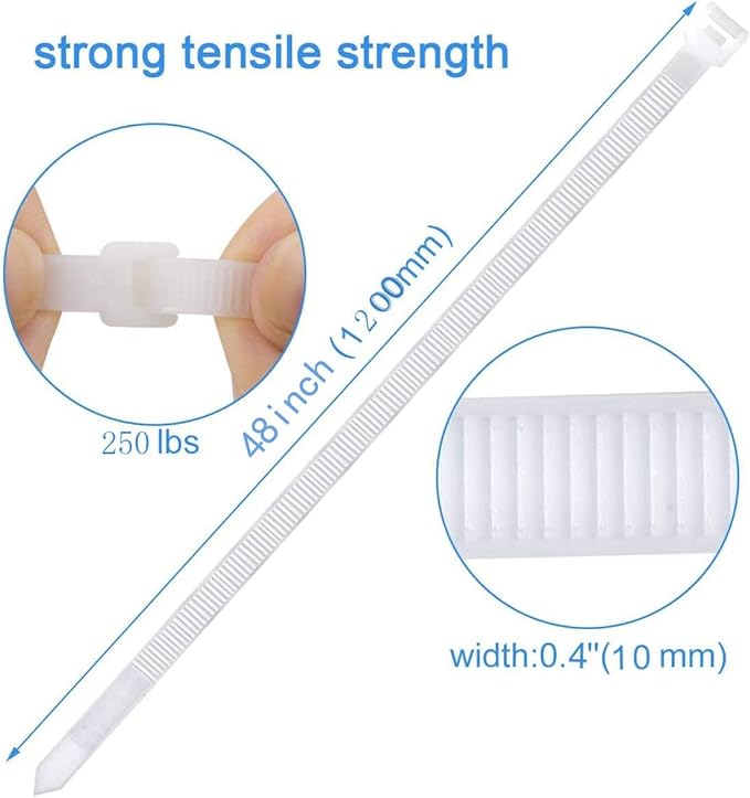 Extra long zip ties 48 inch white Large cable ties heavy duty outdoor use 250 lbs thick Nylon plastic Zipties 18 pcs
