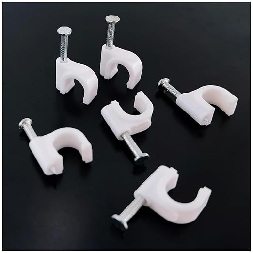 HS Cable Clips 8mm with Steel Nail 200 Pieces White,Ethernet Management U Shaped Wire Cord Staples Hooks for Outdoor Wall,Coax Cat7 RG8 Cable Extension Fasteners