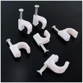 HS Cable Clips 8mm with Steel Nail 200 Pieces White,Ethernet Management U Shaped Wire Cord Staples Hooks for Outdoor Wall,Coax Cat7 RG8 Cable Extension Fasteners