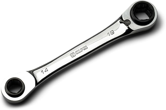 Capri Tools 4-in-1 120-Tooth Box End Reversible Ratcheting Wrench, 14, 15, 17, 19 mm, Metric